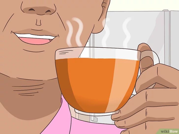 2Пейте теплые напитки. Если обычная вода не помогает, тогда попробуйте теплый напиток вроде травяного чая. Пейте теплый чай медленно, чтобы ослабить болевые ощущения в раздраженном горле. Прежде чем покупать травяной чай, следует проконсультироваться с врачом, особенно при беременности, кормлении грудью, диабете или болезни сердца.[1]
