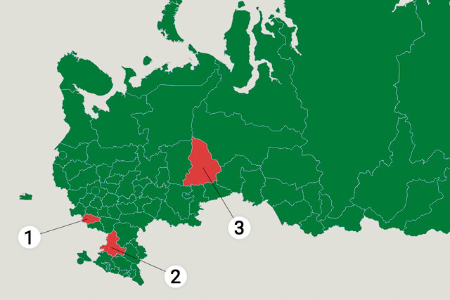 Какие субъекты отмечены на карте?