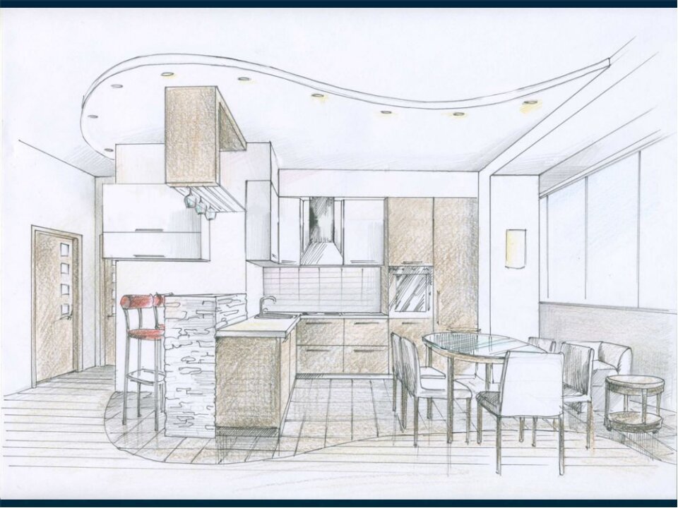 Схема дизайнера. Эскиз интерьера. Эскиз интерьера кухни. Кухня набросок. Эскизный проект кухни.