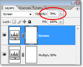 Уменьшаем непрозрачность слоя «Экран» для достижения нужной яркости 
