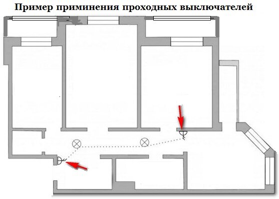 Подключение проходных и перекрестных выключателей