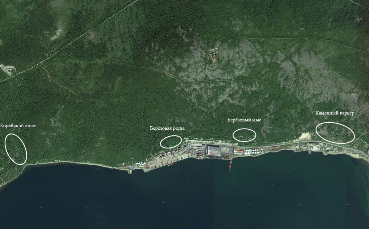 Примерное расположение поселков у морского порта.
