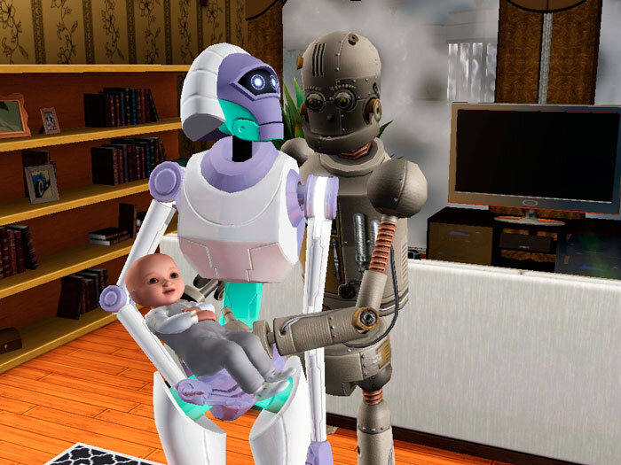 Папа она робот. Симбот симс 3. Робот няня. Семейный робот. Мама робот.