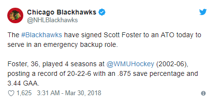 Объявление о подписании бухгалтера в официальном твиттере "Чикаго Блэкхокс"