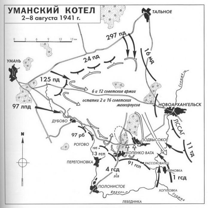 Рисунок 2. Карта боевых действий под Уманью в августе 1941 г. 