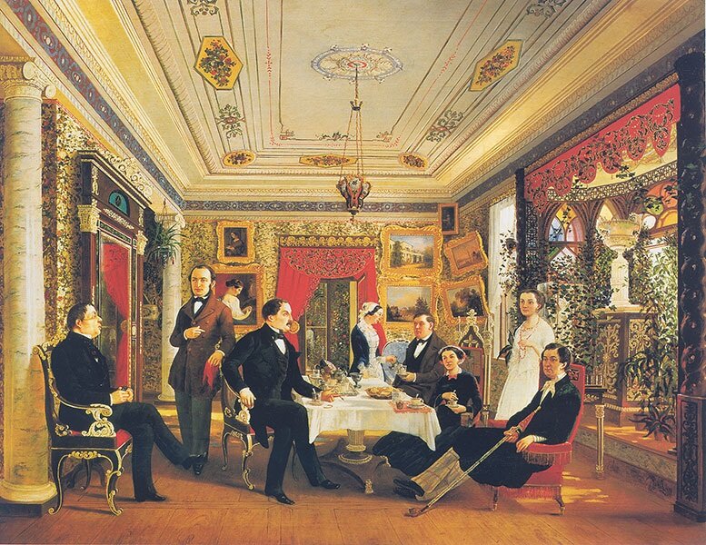 А.Волосков. За чайным столом. 1851 год // Ю.Демиденко. Интерьер в России. – Л., 2000