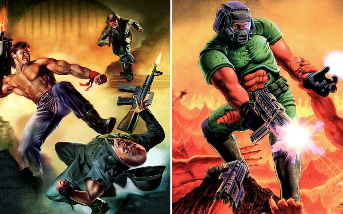 Wolfenstein 3D (слева) и DOOM (справа)