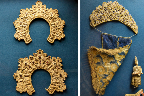 Девичьи головные уборы «Корона» (Архангельская губ., XVIII век) и «Венец» (Новгородская губ., XIX век)