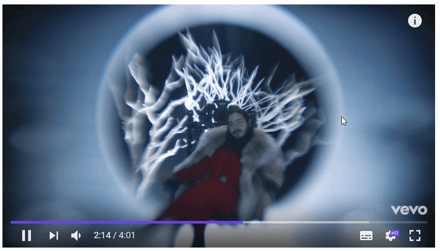 Мигающая полоса прокрутки и иконка качества видео