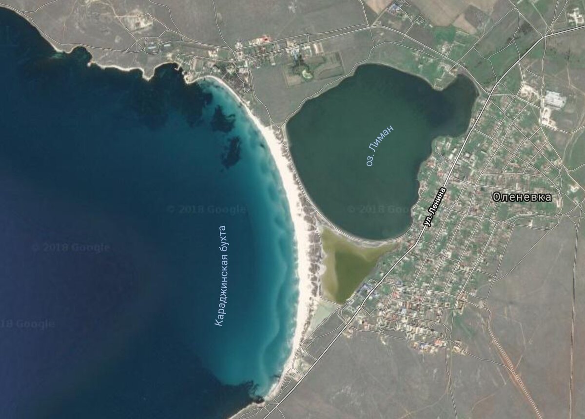Пляж Оленевка. Вид со спутника