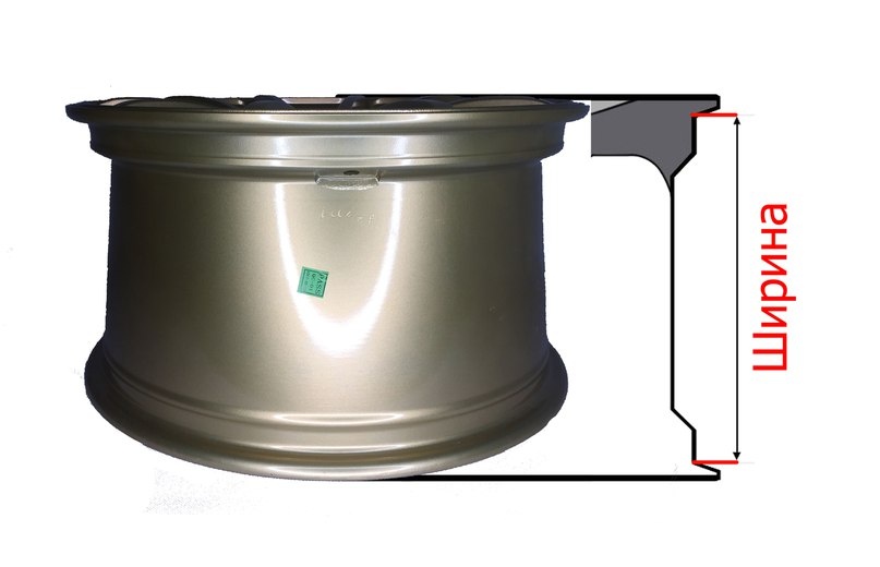 Аналогично диаметру, ширина измеряется по посадочному месту, от хампа до хампа