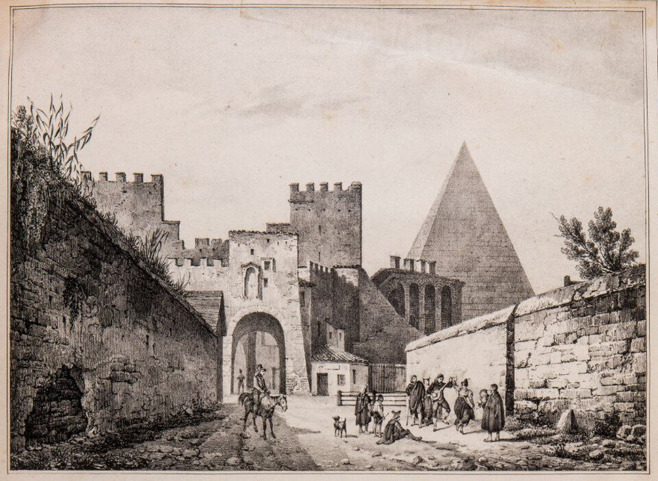 9 й век. Фон 20й век. Ворота Остиенсе, вид из города. Бунтажовый й век. 16й век Квазария.