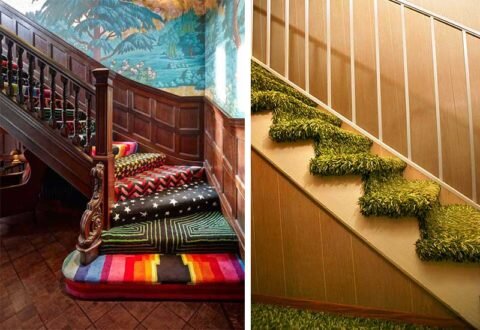  Использование покрытия разных расцветок в дизайне лестницы