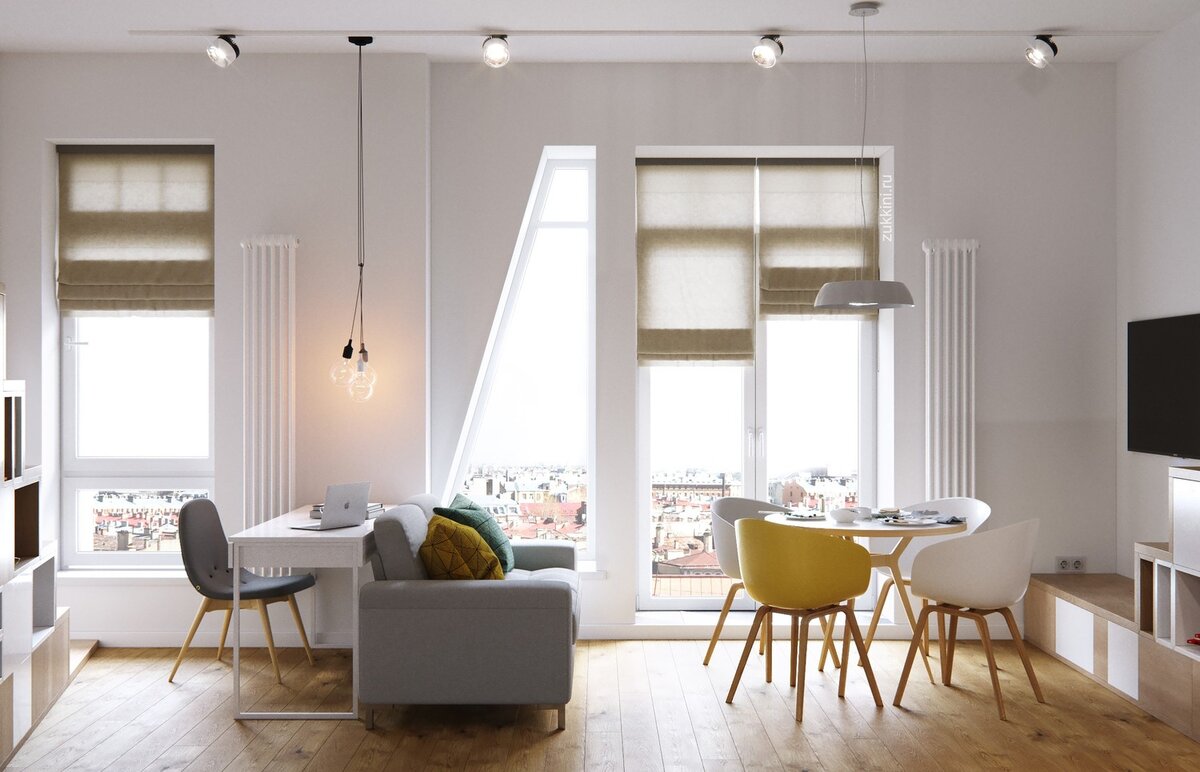 Интерьер студии с двумя окнами. М. Гостиная с 2мя окнами. М. Интерьер студии с двумя окнами.