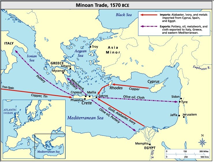 Карта крито-микенских торговых маршрутов 