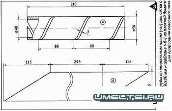 
Нож-оправка должен по ширине соответствовать внутреннему диаметру трубы со спиральным пазом 40 мм. Остальные размеры принципиального значения не имеют, они будут определяться типом и размерами используемых подшипниковых опор и редуктора. 
