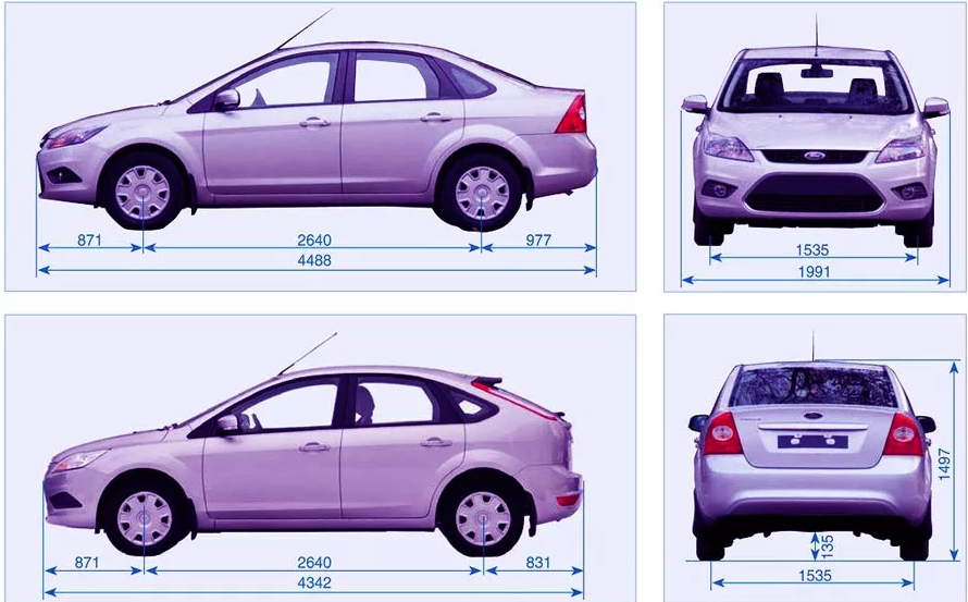 Длина ширина машины. Ford Focus 2 Рестайлинг седан габариты. Габариты Форд фокус 3 и 2. Ford Focus 2 хэтчбек габариты. Габариты Форд фокус 2 седан Рестайлинг