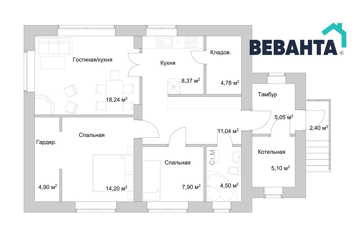 Планировка дома. Информация с сайта Vevanta.com