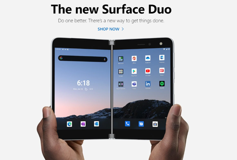 Смартфон  Microsoft Surface Duo. Фото: скриншот  сайта Microsoft