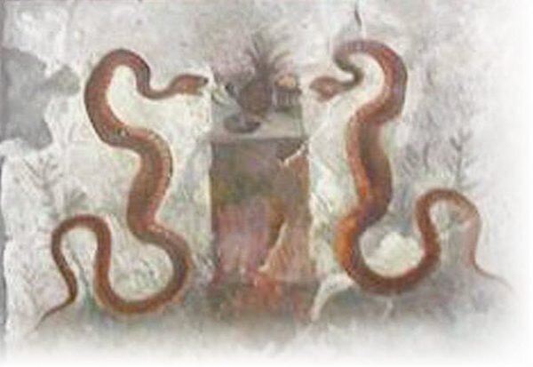 Ананас в фреске, расположенной в Доме Эфебы в Помпеях, показывает две змеи, извивающиеся вокруг ананаса. Является ли это доказательством торговли между римлянами и Новым миром? Иллюстрация из книги "Удивительная жизнь фруктов. От ананаса до клубники."