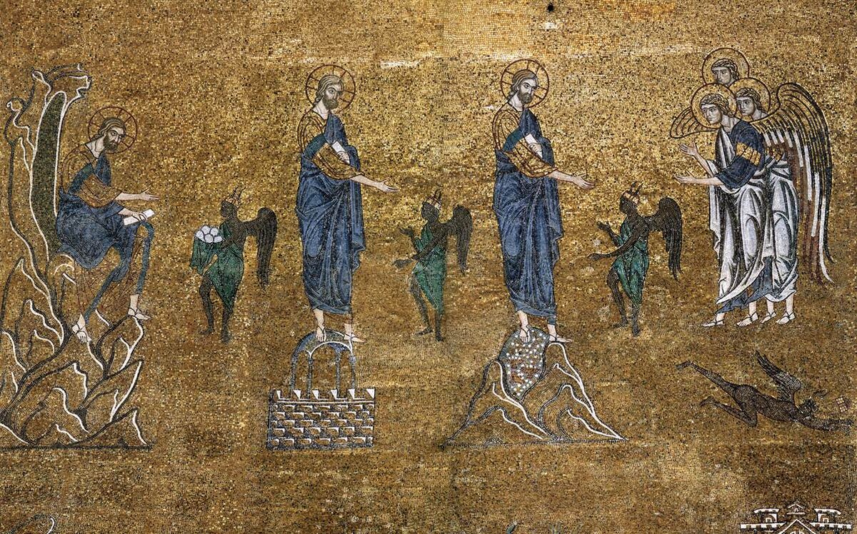 Диавол искушает Христа в пустыне. Византийская мозаика в храме Святого Марка, Венеция (ХII век)