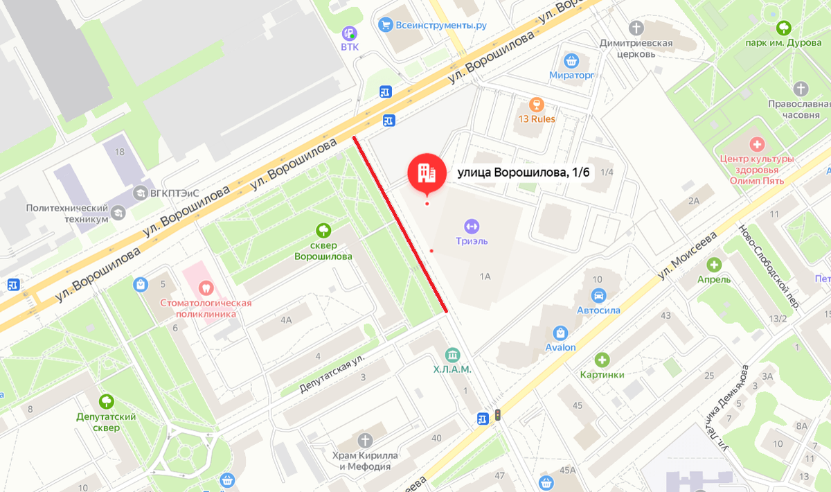    Красным обозначен участок, который будет перекрыт. Данные «Яндекс. Карт»