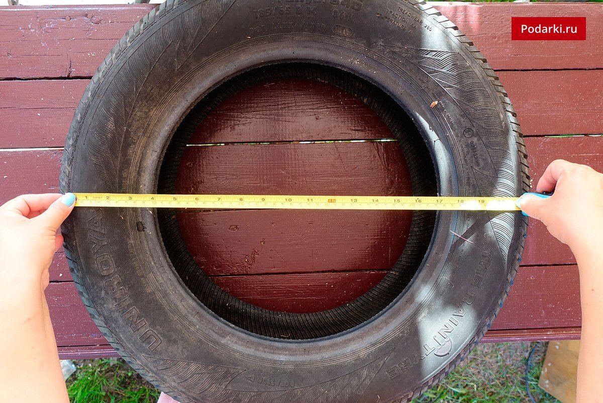 Измерьте диаметр автомобильной покрышки. 