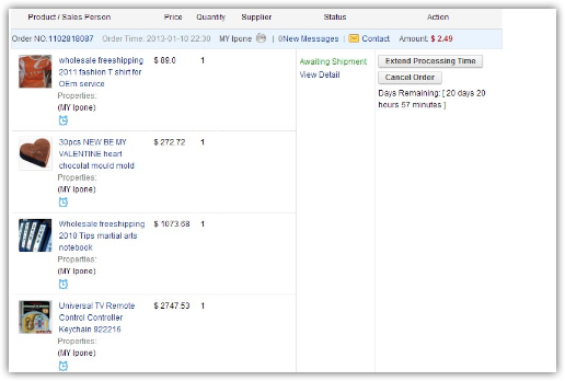 Список заказов на Aliexpress