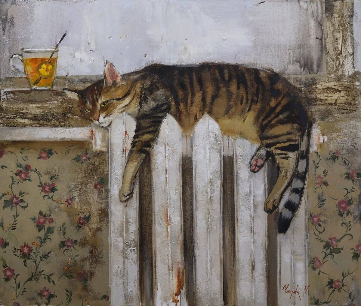 Тёплые картины с котиками крымской художницы Марии Чепелевой | Арт с котом  | Дзен