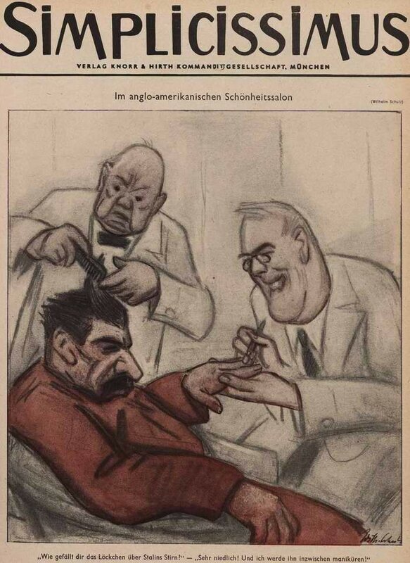 "Как вам нравится завитки на голове Сталина?" - "Очень мило! А я сейчас ему сделаю еще и маникюр!"