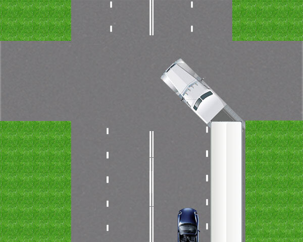 фура совершает поворот налево