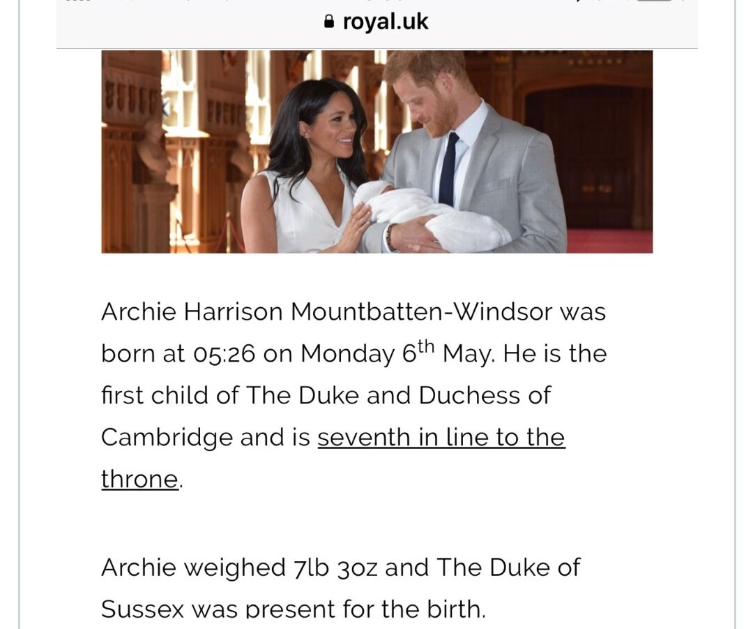 Запись на официальном сайте королевской семьи royal.uk