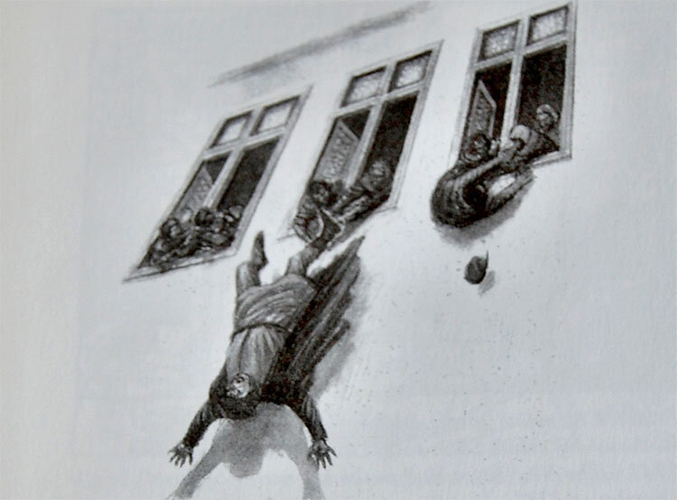 Если не разобьется, то внизу "подстрахуют" копьями.