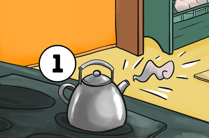 1.Выключить кипящий чайник