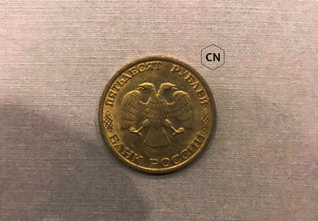 Аверс монеты номиналом 50 рублей 1993 года. Образца ЛМД