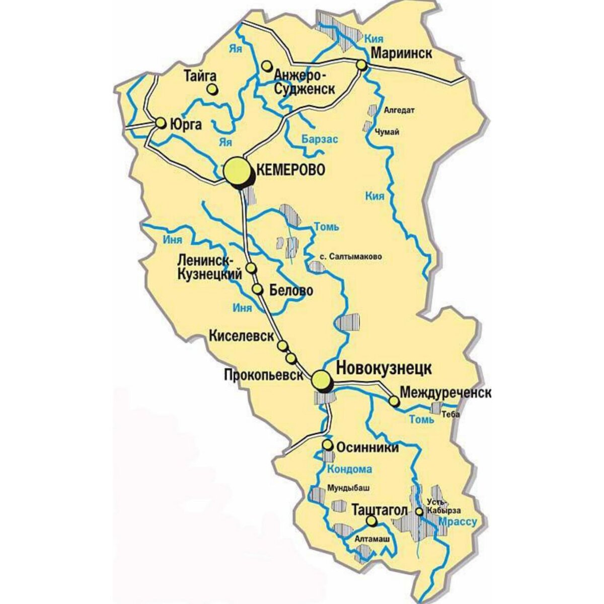 Карта кемеровской области подробная со всеми городами и селами