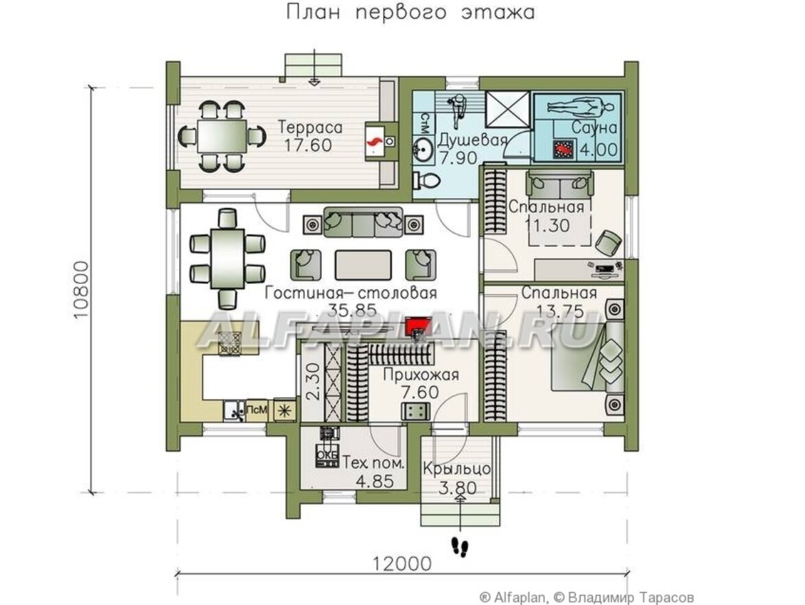 Планировка 1-го этажа дома 1010Е «Альфа», © Владимир Тарасов