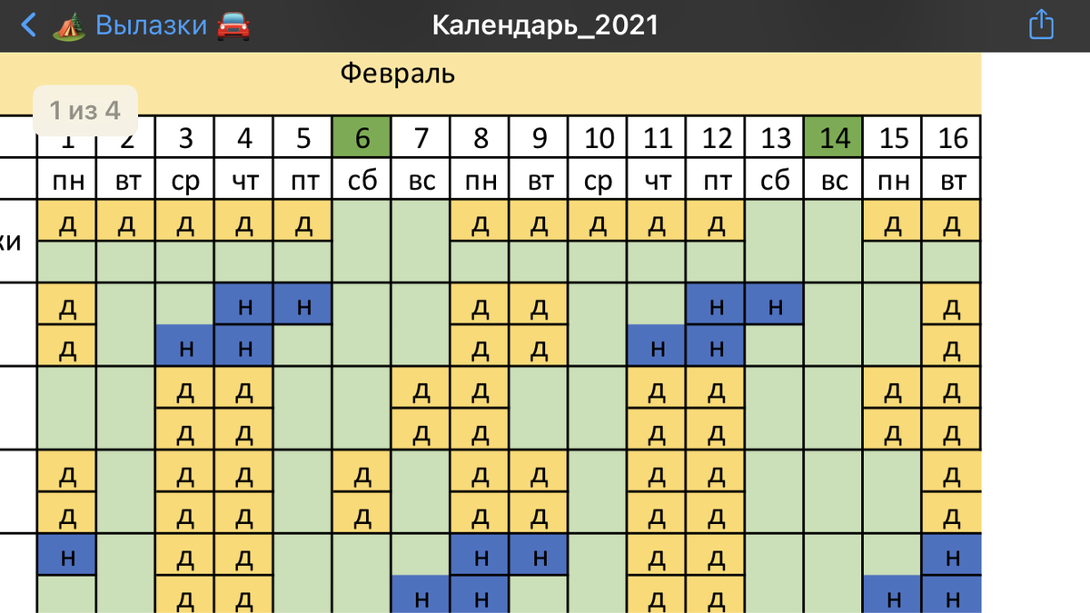 Пришлось посидеть несколько часов и составить график стыковок нашей компании. Зато теперь отпадают вопросы о том, кто когда работает и отдыхает.