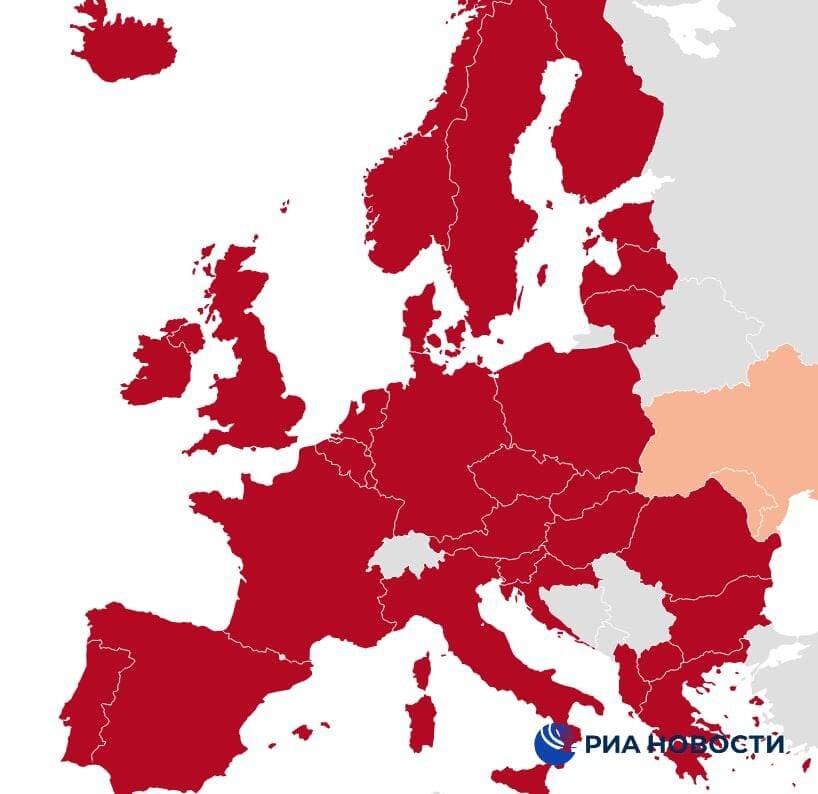 Карта стран, которые закрыли своё небо для российской авиации.