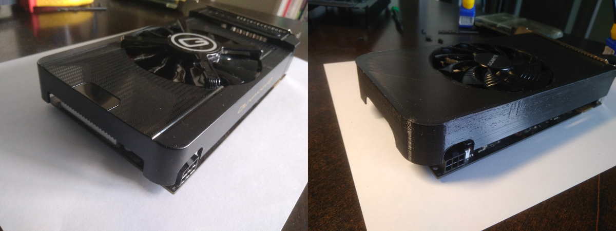 Слева - оригинальная GeForce 660. Справа - карточка с кожухом с 3d печати