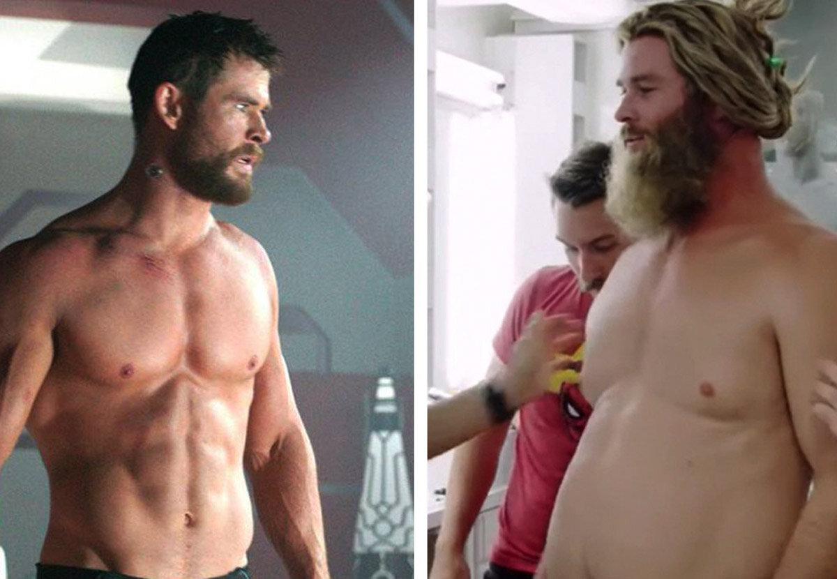 Крис Хемсворт рассказал в одном из интервью, что для версии Тора с пузиком ему приходилось носить на себе +30 кг силикона.