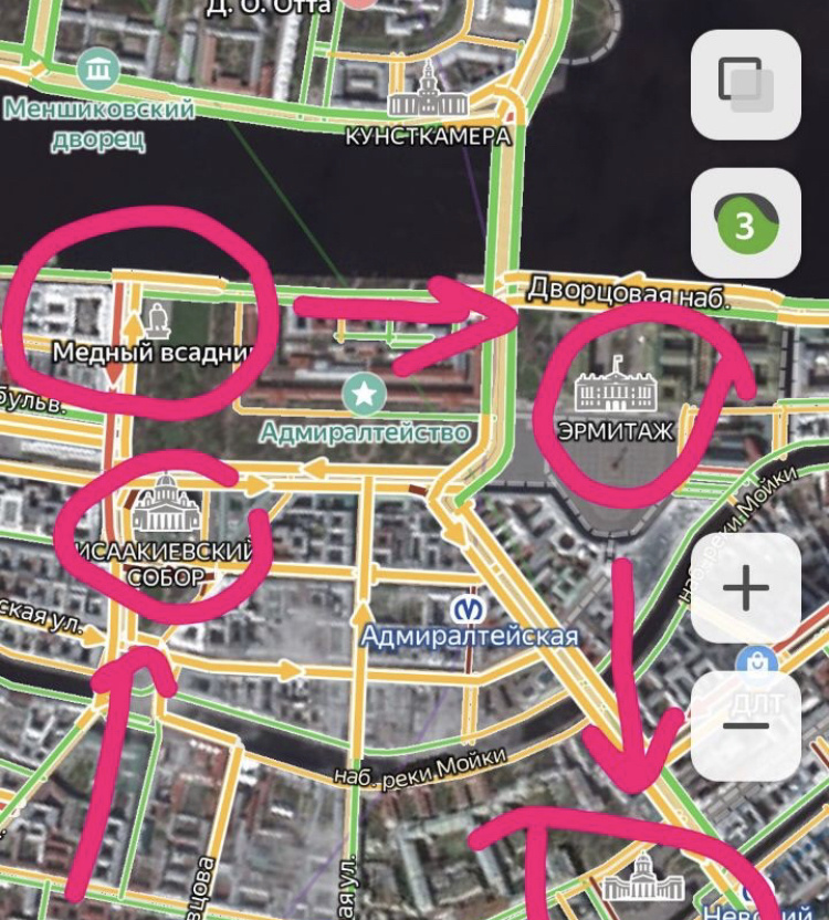 Приблизительно такой маршрут будет) Эрмитаж и ближайшие достопримечательности). Фото мое