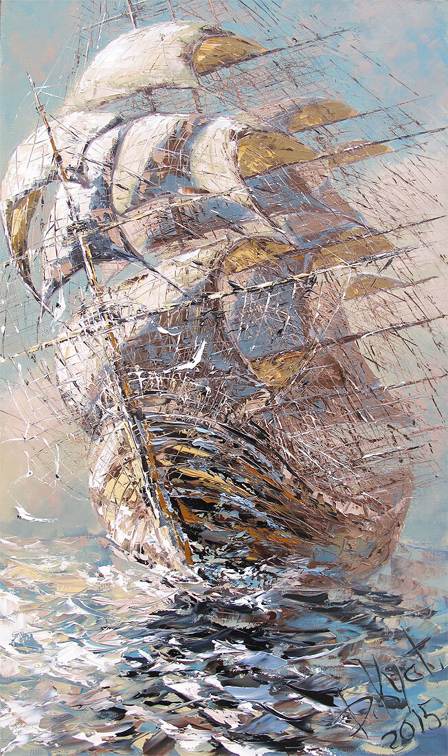 Дмитрий Кустанович. Под полными парусами, 100х60 см, 2015