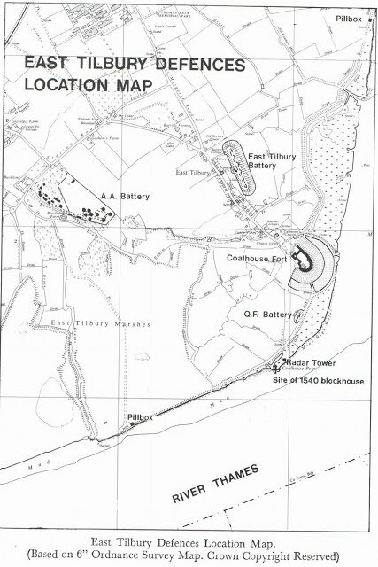  Карта расположения фортификационных объектов в окрестностях East Tilbury
 