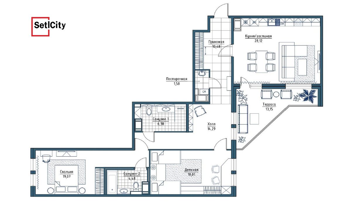 План квартиры площадью 104 кв. м.