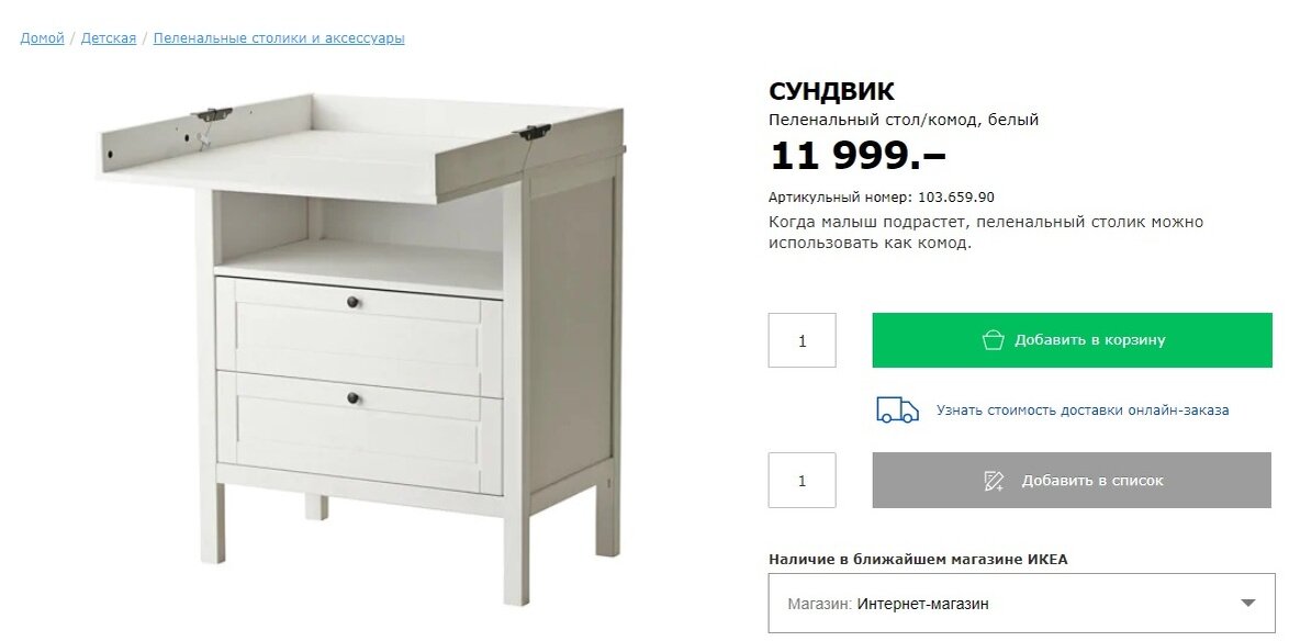 Пеленальный комод ikea сундвик