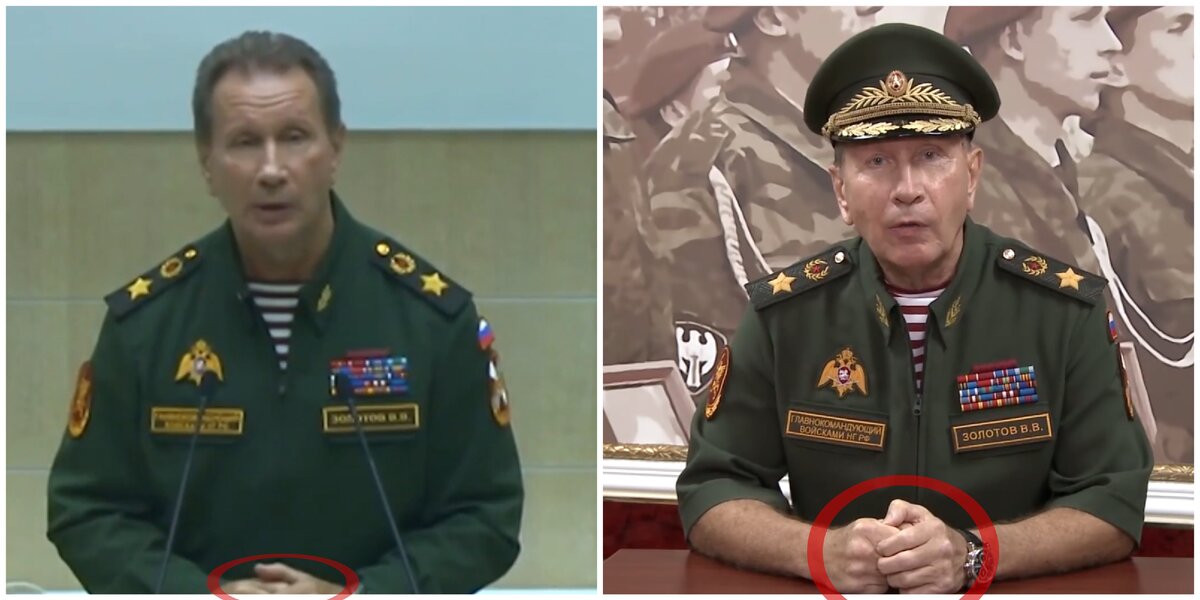  Слева Золотов рассказывает про бойца, который расстрелял своих сослуживцев, справа - видеообращение к Навальному.