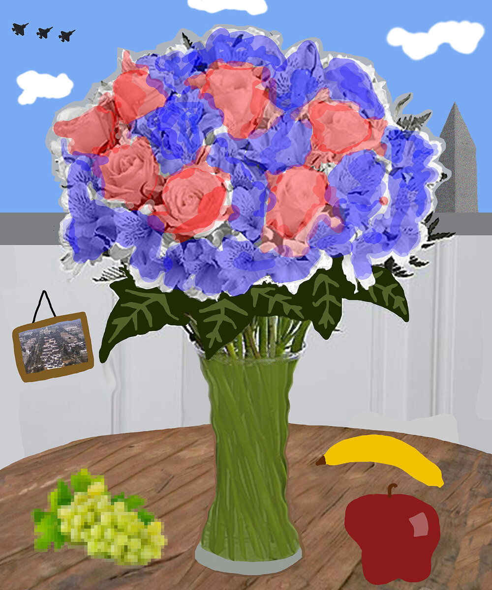 Flowers for donald #18 (a nice day [with some fruit]), 2017. © Gregory Eddi Jones.
Перевод: Цветы для Дональда №18 (Хорошего дня [с несколькими фруктами]).