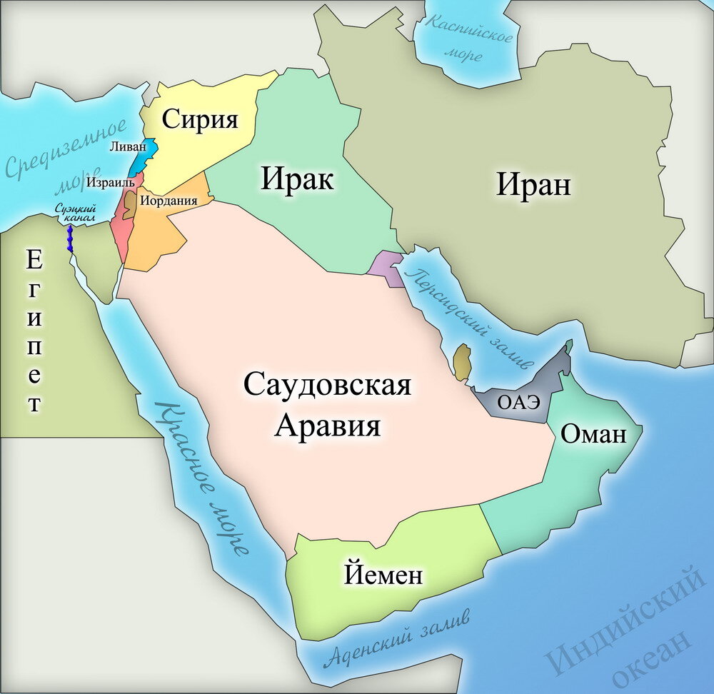 Политическая карта аравийского полуострова со странами на русском