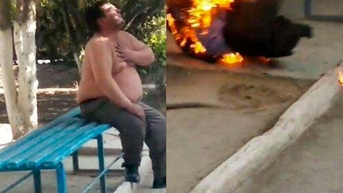  Самоподжог Бахтияра Элтонова. Кадры из видео